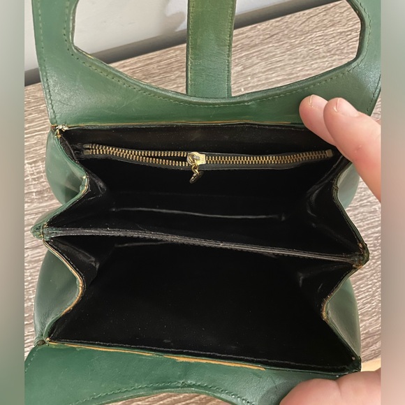 Areitio Vintage Green Leather Handbag Hand Painted 3 Pocket READ Silver Closure - Picture 2 of 11